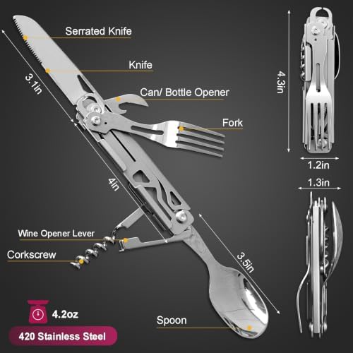 6-in-1 Camping Utensils Set with Case Folding Fork Spoon Knife