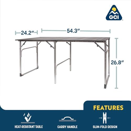 GCI OUTDOOR Slim-Fold Table | Portable Outdoor 4 Person Dining Table, Heat Resistant Aluminum Tabletop, Perfect for Barbecues, Camping, Picnics & Tailgating
