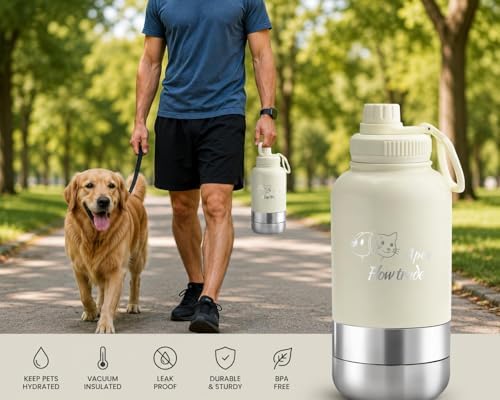 Dog Travel Insulated Water Bottle Dispenser (Cream)