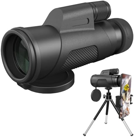 Monocular Telescope for Smartphone, High Powered Monoculars for Adults with Phone Adapter & Metal Tripod Portable Handheld Telescope for Bird Watching Hiking Camping Outdoor Travel