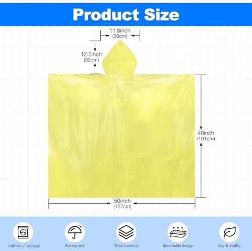 108 Pack Disposable Rain Ponchos for Adults Plastic Ponchos with Hood Raincoat Bulk for Men Women Camping Outdoor