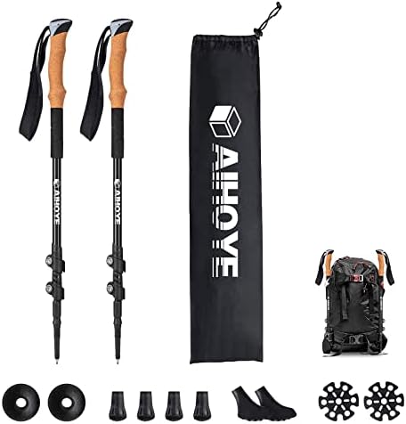 Aihoye Trekking Hiking Poles-2 Pack Lightweight Aluminum 7075 Walking Stick | Hiking Sticks with Quick Flip Lock, Comfortable Anti-Slip Cork Grips, Collapsible, Folded