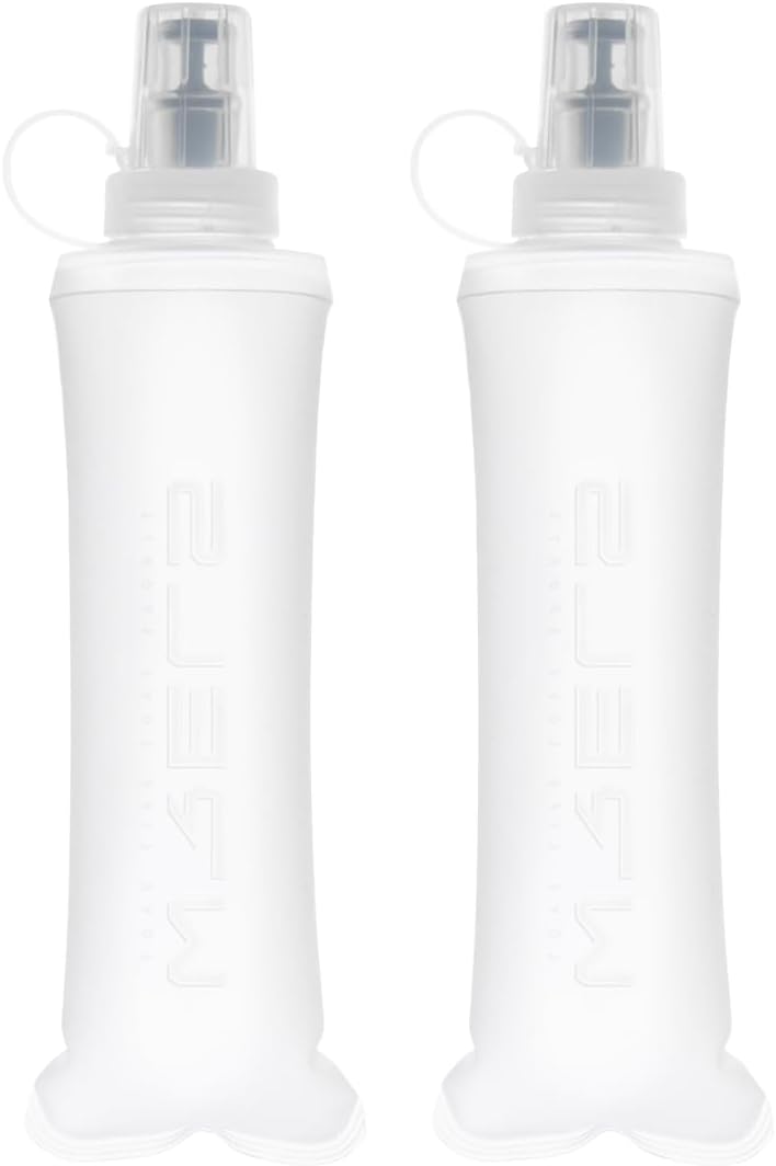 WRELS TPU Collapsible Soft Flask,Lightweight PBA Free Folding Running Water Bottles,Leakproof Durable Hydration Flask for Outdoors (500ml/16.9oz-2 Packs-White)