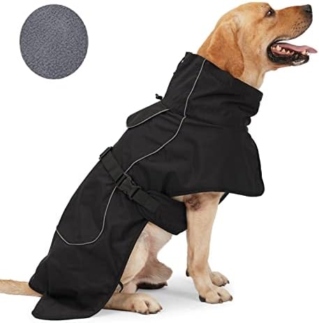 Dog Raincoat - Waterproof Winter Jacket with Velvet Inner, Reflective Strip, Black, 3XL