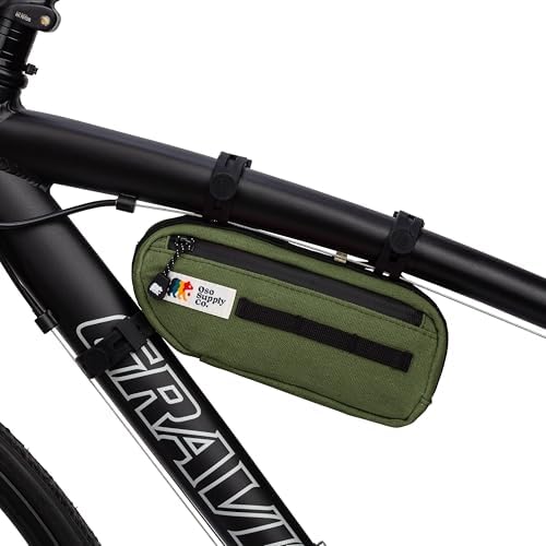 Oso Supply Co Waxed Canvas Frame Bag – Waterproof Zippers, Dual Storage Compartments, Adjustable Straps – Fits All Frame Sizes, Perfect for Cycling, Commuting, and Adventure Rides (Olive Green)