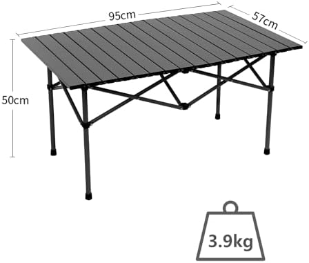 Wind Tour Portable Camping Table Folding Side Table Aluminum Lightweight Table with Carry Bag for Outdoor Cooking Hiking Picnics BBQ Travel (37.4 * 22.4 * 19.7Inches,Black)