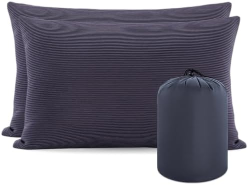 MOON LENCE Camping Pillows 2 Pack, Compressible Camp Pillow with Washable Cover & Carry Bag, Plush Filled Backpacking Pillow for Hiking, Travel, Sleeping 12"x16" Grey