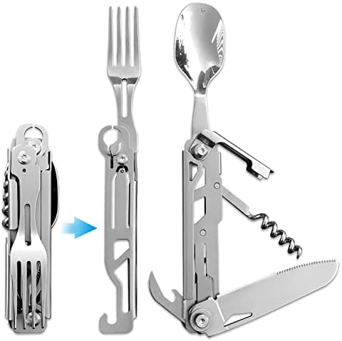 6-in-1 Camping Utensils Set with Case Folding Fork Spoon Knife