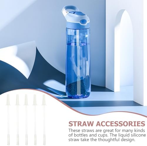 BESPORTBLE 5 Sets Reusable Sports Water Bottle Straws with Silicone Connector and PP Tube Straight Replacement for Household Bottles Portable Drink Dispenser Accessories