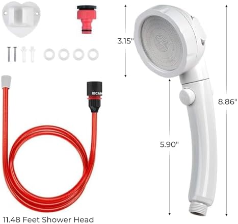 CAMPLUX Hand Held Showerhead with 11.48 FT Hose, 3-Setting Portable Spray Shower Head, High Pressure Shower Head with ON/Off Switch