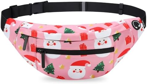 MAXTOP Large Fanny Pack with 4-Zipper Pockets, Christmas Gifts for Enjoy Festival Sports Workout Traveling Running Casual Hands-Free Waist Pack Crossbody Phone Bag Carrying All Phones (Santa Claus,)
