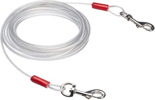Amazon Basics Tie-Out Cable for Dogs up to 90 lbs, Weather Resistant, Rust-Free, 25 feet, Set of 2, White