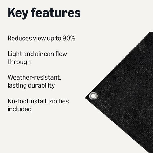 Amazon Basics Privacy Screen Fence for Outdoor Patios, Pools, Balconies, Weather-Resistant, 3 x 10 ft, Black, 1-Pack