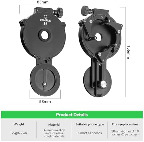 FANAUE Telescope Phone Adapter, Spotting Scope Smartphone Phone Mount for Binoculars Monocular Microscope, Magnetic Cell Phone Digiscoping Holder for Camera Photography
