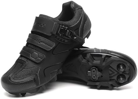 KESCOO Mens Mountain Bike Shoes with 2-Bolts SPD Cleats Cycling Shoes