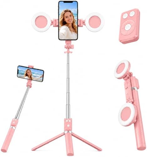 Tripod for iPhone with Light, Selfie Stick for iPhone, Pink Tripod Stand