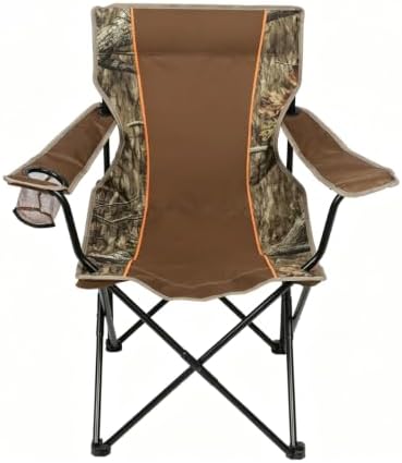 Camouflage Padded Quad Folding Camping Chair for Adults, Soft Arm Outdoor Lawn Chair with Cup Holder & Carry Bag for Fishing Tailgating Beach Picnic