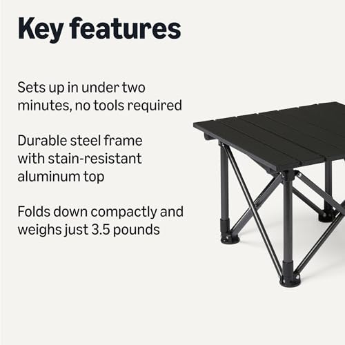 Amazon Basics Folding Camping Table, Made of Alloy Steel and Aluminum, Small, 15.7 x 16.1 x 11 Inches, 4.4 lbs, Black
