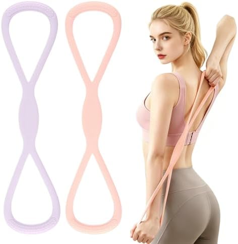 2Pack Figure 8 Resistance Bands for Women, 8 Shaped Rubber Exercise Band for Arms, Back, Shoulder Stretch with Handles, 15 Lbs Fitness Band for Home Yoga Gym Workout