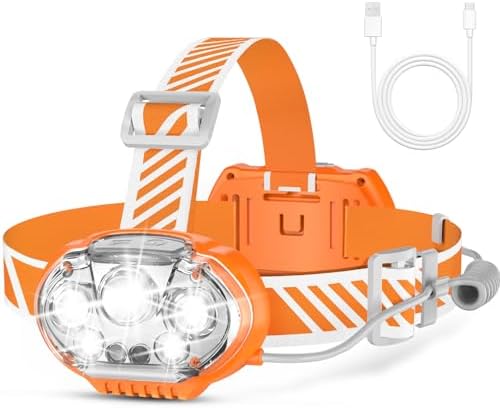 MIOISY Rechargeable Headlamp, High Lumen 5 LED Head Lamp Red White Light