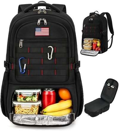 RAINSMORE Laptop Backpack with Lunch Compartment,40L Large Capacity Lunch Backpack for Men Work Backpack with USB Post Insulated Cooler Backpack for Work, Travel, Picnic, Black