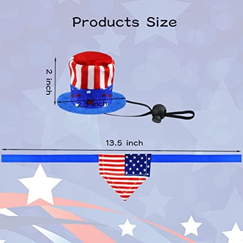 4 Pcs Pet Independence Day Costume 4th of July Guinea Pig Hat and Bandana Uncle Sam Rabbit Hat American Flag Small Animals Hat Bandana Triangle Bib Scarf with Stars and Stripes Pattern (S)