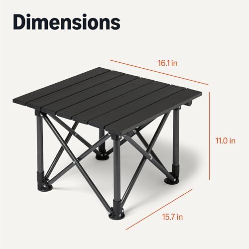 Amazon Basics Folding Camping Table, Made of Alloy Steel and Aluminum, Small, 15.7 x 16.1 x 11 Inches, 4.4 lbs, Black