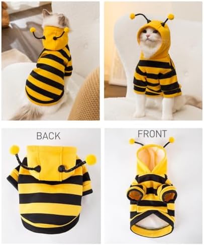 Selena Cat Bee Antennae Costume Hoodies Cute Bee Stripes Dog Kitten Puppy Pet Apparel (Medium,Yellow&Black)