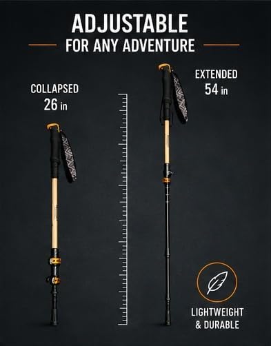 GOODE Bamboo Trekking Poles – Lightweight Adjustable Hiking Poles with Natural Bamboo Shaft, Cork Grip & Tungsten Tip – Collapsible Walking Sticks for Hiking, Backpacking & Travel