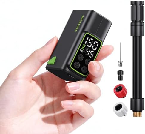 Electric Bike Pump, Fast-Inflation Mini Tire Inflator 150PSI with Gauge, Brushless Motor Rechargeable Cordless Air Pump for Presta & Schrader Valves, for Road/Mountain Bikes, Motorcycles, Balls