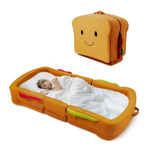 Toddler Travel Bed Sandwich Style - Portable Toddlers Floor Beds, Foldable Soft Foam Travel Bed for Baby and Kid, Washable Cover Toddler Cot with Safety Rail for Travel, Home/Travel Sleep