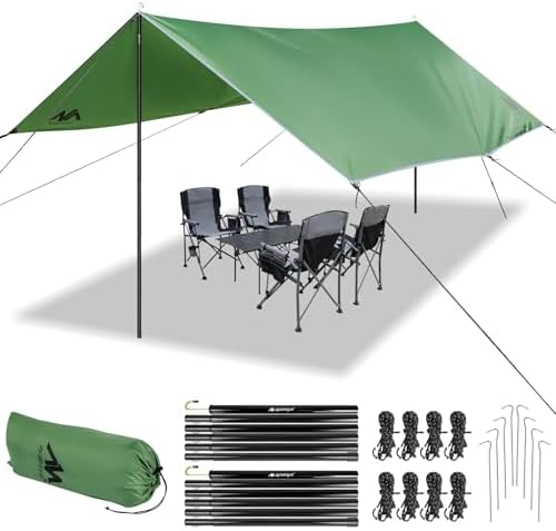 AYAMAYA Waterproof Camping Tarp with Poles Heavy Duty, 10x 15FT Extra Large