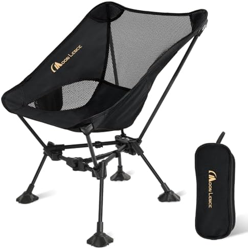 MOON LENCE Portable Camping Chair，Lightweight Backpacking Hiking Chairs,Compact,Foldable,with Anti-Sinking Large Feet for Beach,330 lbs Capacity (Black, Standard)