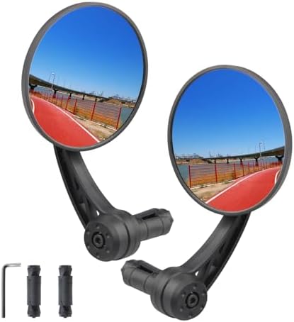 Bike Mirrors Handlebar End Mount, Rotatable And Adjustable Shockproof ebike mirror Wide Angle Bicycle Handlebars End Safe Clear E-Bike Glass Rear View Mirrors