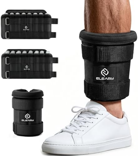 ELEAMY Adjustable Ankle Weights for Women & Men - 1-8/15lb Pair - Black