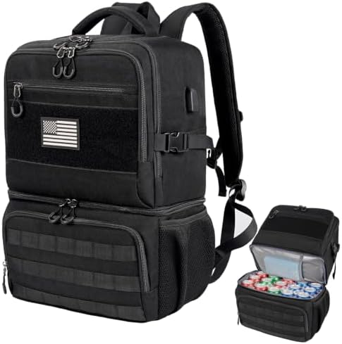 Tactical Double Deck Cooler Backpack 26L, Leak Proof Insulated Lunch Backpack with RFID Security USB Charging, Soft Cooler Bag for Men Work Camping Hiking Beach Picnic