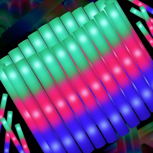 SHQDD 200 PCS LED Foam Sticks, Bulk Glow Sticks, Foam Glow Sticks for Wedding with 3 Modes Colorful Flashing, Glow in the Dark Party Supplies for Wedding, Raves, Concert, Sporting Events