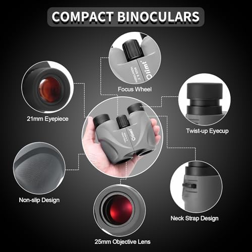 8x25 Compact Binoculars, Small Lightweight Handheld Portable Mini Pocket BAK-4 Prism 8.2° Wide Angle View ED Lens Professional HD Optics for Adults Outdoor Travel Bird Watching Hiking Birding Concert