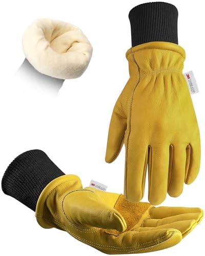 DULFINE Winter Insulated Cowhide Leather Work Gloves for Men and Women