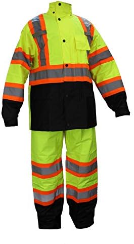 RW-CLA3-TLM55 AND OR77 Class 3 Rain suit, Jacket, Pants High Visibility Reflective Black Bottom