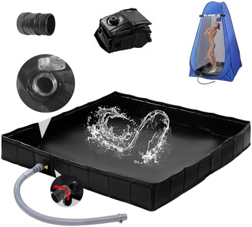 Upgraded Portable Shower Pan 41" x 41" x 5" with Mesh Storage Bag, Foldable Camping Shower Base & Floor with Detachable Drain Pipe Ideal for Camping, RV, Outdoor, Indoor and Portable Shower Stall