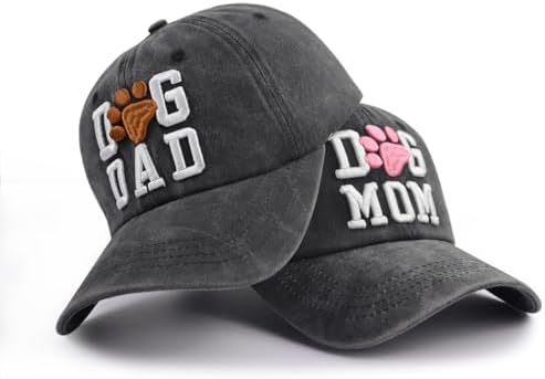 2 PCS Dog Mom & Dad Hat for Women & Men, Adjustable 3D Embroidered Dog Lover Baseball Cap
