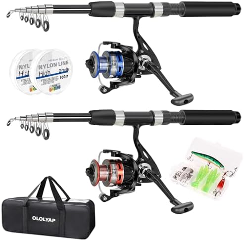 Fishing Pole Combo Set 6.9ft 2PCS Telescopic Fishing Rod and Reel Combo with Carrier Bag Collapsible Fishing Rod and Reel Kits for Bass Sea Saltwater Freshwater