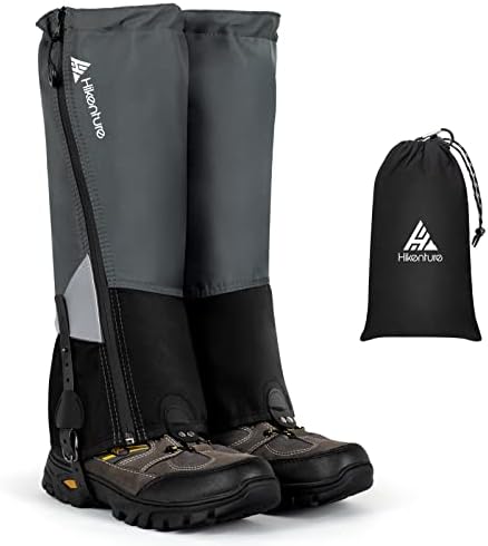 Hikenture Hiking Gaiters with Upgraded Zipper, Gaiters for Hiking Waterproof, Lightweight Leg Shoe Gaiters for Men Women (Grey&Black, Large)