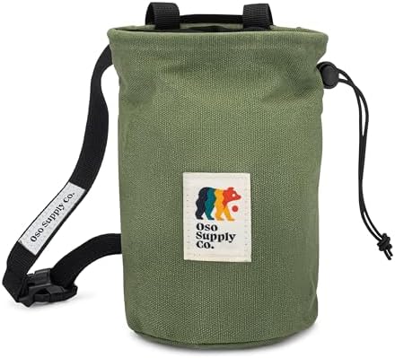 Oso Supply Co - Waxed Canvas Chalk Bag for Rock Climbing, Bouldering Chalk Bucket with Belt, Waterproof, Zippered Pocket - Perfect Rock Climbing Gear, Equipment for Indoor/Outdoors