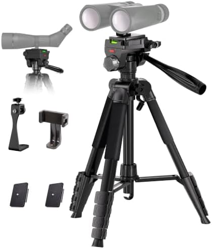 Binocular Tripod, 72” Spotting Scope Tripod Stand with Binocular Adapter and 2 QR Plates, Travel Camera Stand with Phone Holder/Carry Bag, Compatible with Binoculars/Spotting Scope/Camera/Phone