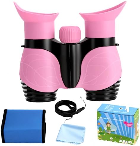 Kids Binoculars 8x21 for Girls/Boy, Shockproof Compact Binoculars with Soft Eye Protection, High Resolution Optics, Lightweight Toy for Bird Watching, Camping, Hiking, Ideal Gift for Ages 3-12 (Pink)
