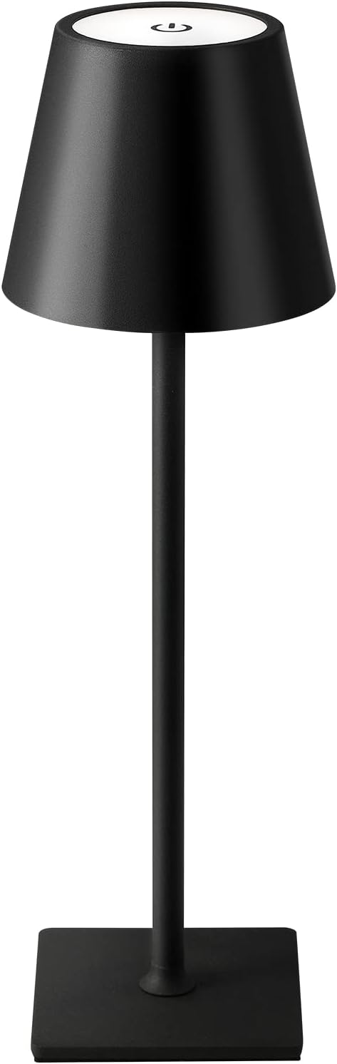 KDG Cordless Black Table Lamp, Portable Desk Lamp, 5000mAh Battery Operated