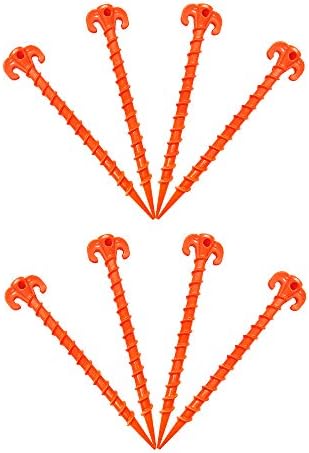 Beach Tent Stakes Canopy Anchors Canopy Stakes Heavy Duty Screw Shape 10 inch - 8 Pack Orange