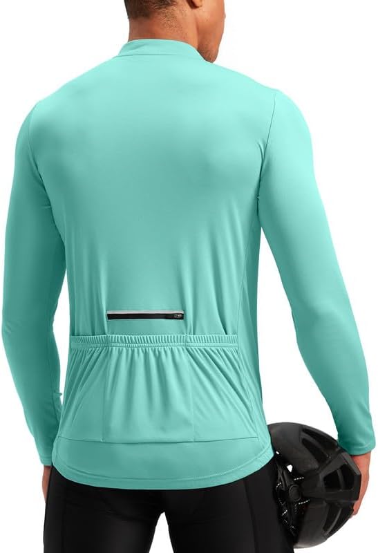 Bikewa Men's Cycling Jersey with 3+1 Rear Zipper Pockets Long Sleeve Moisture Wicking UPF 50+ Half Zip Riding Bike Shirts